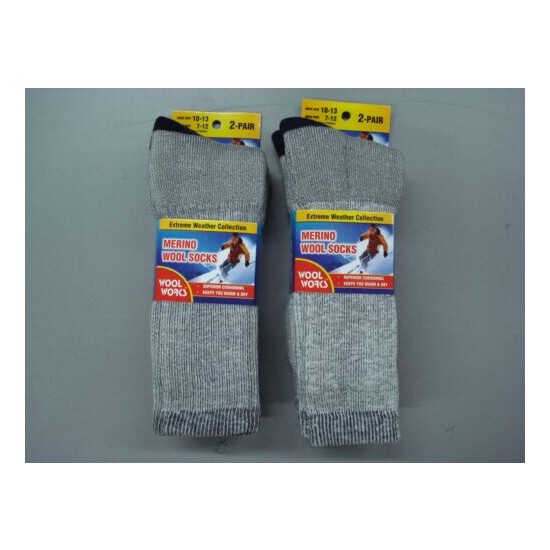 NWT Men's Wool Works 68% Merino Wool Socks 4 Pair Size 10-13 Grey/Navy #1012A image {1}