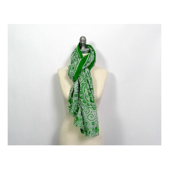 Fuuxxi Green & White Bandana Print Cotton Double Sided Scarf MSRP $100 image {1}