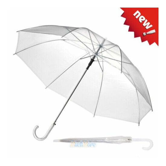 46" Semi-Automatic Transparent Clear Umbrellas Long Handle Wedding Party Favor image {1}