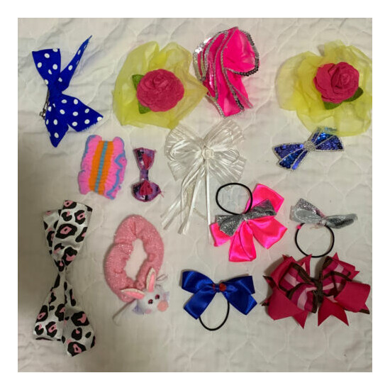 Lot of 14 little girl bows & scrunchies, dance, costume, party,school image {1}