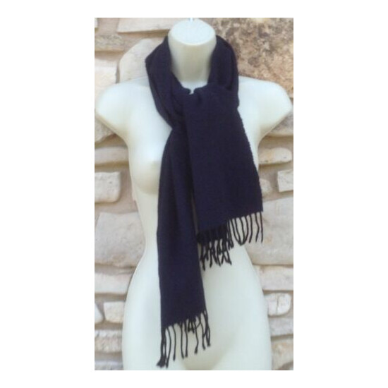 Wool Cashmere Blend Scarf Men's Navy Blue Fringed Made in Italy image {2}
