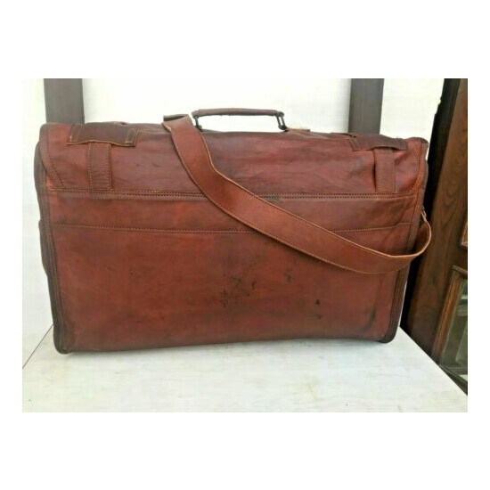 Duffel Vintage Bag 30" Men's Genuine Leather Luggage Weekend Overnight FlapOver  image {4}