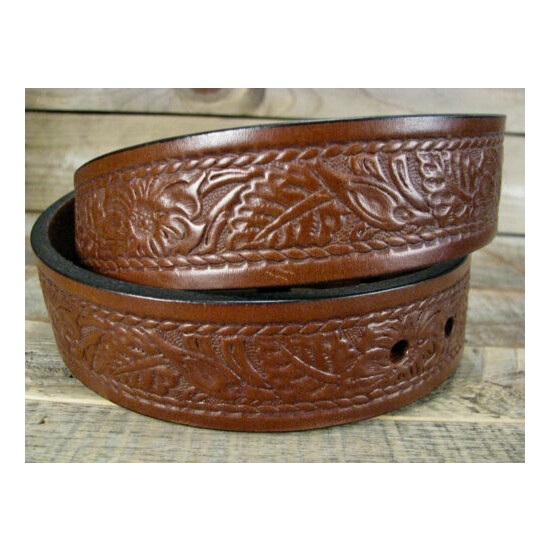 Mens Thick Brown Embossed Rope Floral Leather Belt 1.5" Wide Fits 32-34" USA image {3}