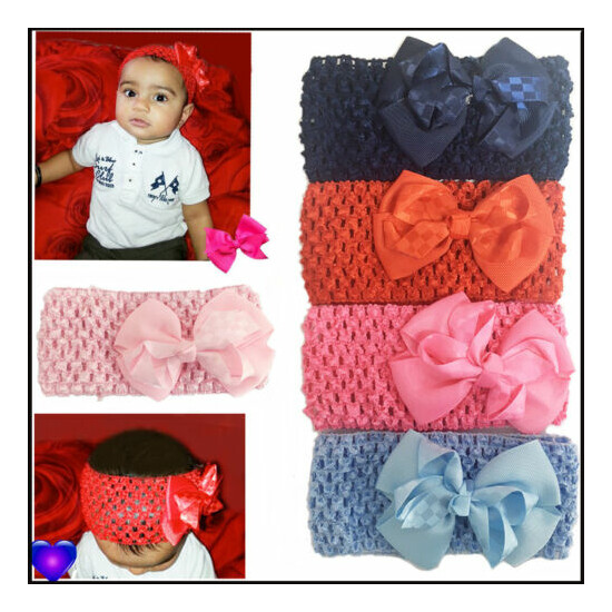 Baby Hair BOW Headband Elastic Band Stretchy Hairband Girls Kids Infant Toddler image {4}