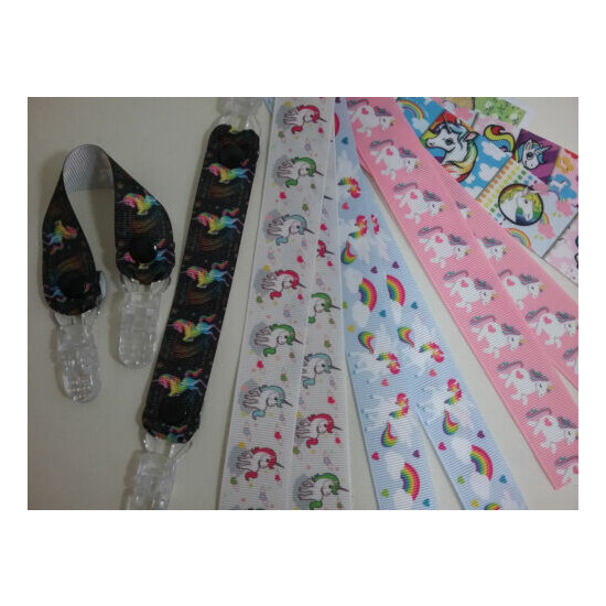 MITTEN CLIPS x 1pr unicorn ribbon girls boys kids glove holders savers gift idea image {1}