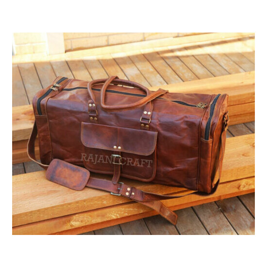 25" Vintage New Large Men Real Leather Tote Luggage S Travel Bag Duffel Gym Bag image {1}