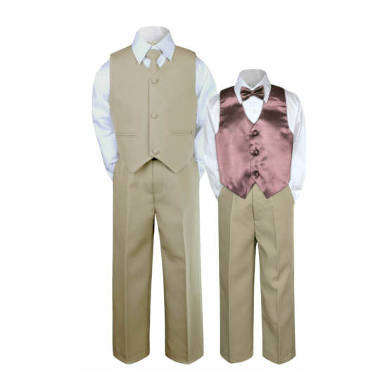 6pc Khaki Formal Baby Boy Toddler Vest Tie Suit + Color Vest Set for Selection image {2}