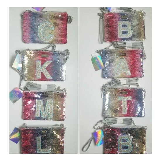 NEW JUSTICE FLIP SEQUIN INITIAL CONVERTIBLE PURSE / WRISTLET "R" image {1}