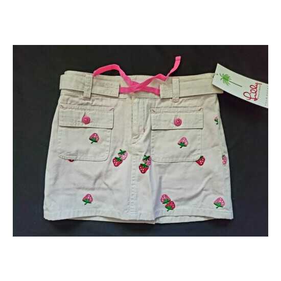 Lilly Pulitzer Girls Khaki Strawberry Embroidered Skort Shorts Size 6 NWT image {1}