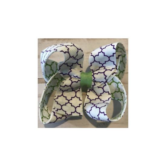 TaylorMade Custom Boutique Hair Bow White Purple Lime Quarter foil New CLEARANCE image {1}