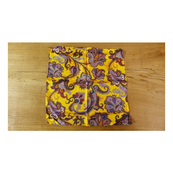 Peckham & Rye Silk Gold & Brown Ornate Paisley Pocket Square Hand Stitched New  image {1}