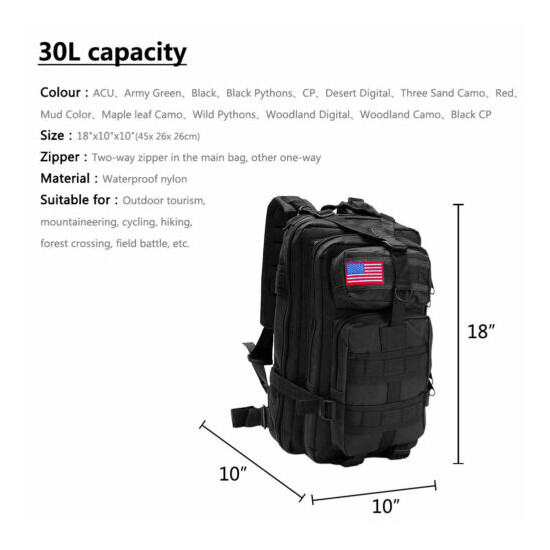30L Outdoor Military Molle Tactical Backpack Rucksack Camping Bag Travel Hiking image {2}