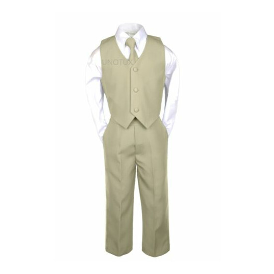6pc Boy Kid Teen Formal Wedding Khaki Stone Suit Tuxedo Extra Satin Necktie S-4T image {3}