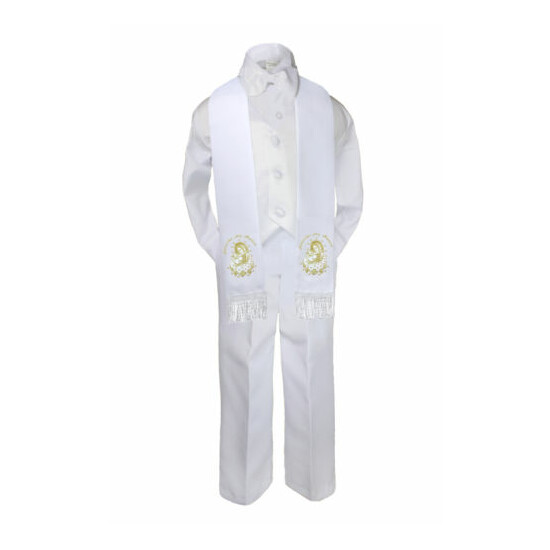 5pc Baby Boy Virgin Mary Pope Stole Baptism White Neck or Bow Tie Vest Suit Sm-7 image {4}