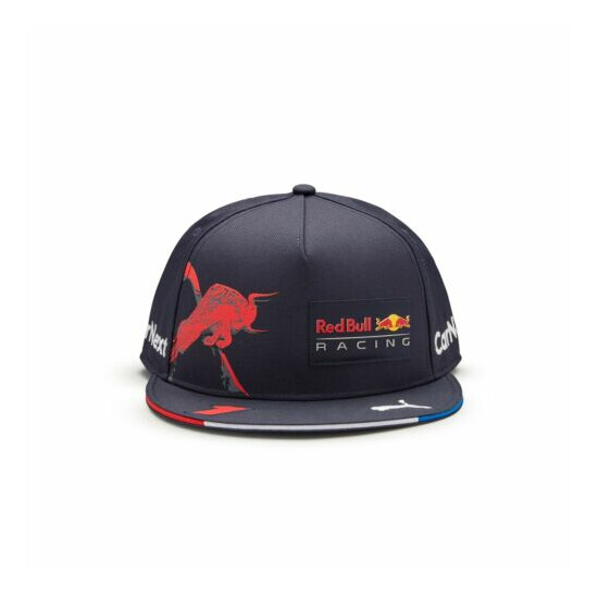 Red Bull Racing F1 2022 Max Verstappen #1 Team Flat Brim Hat Navy image {1}