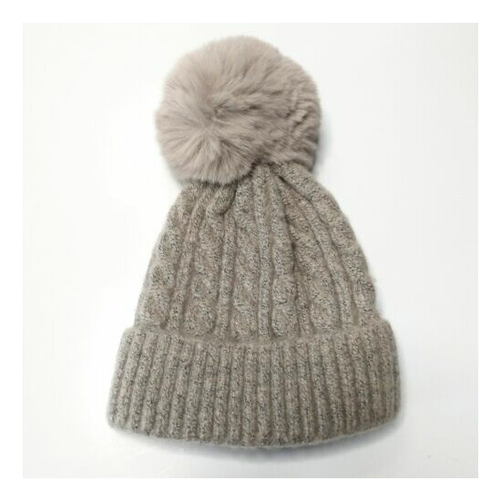 Kids Beanies hats The Accessory Collective tan winter snow caps w/ ball knitted  image {1}
