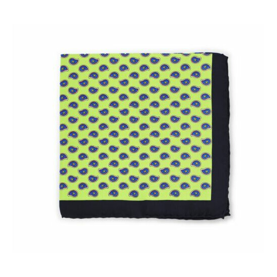 New Green and Black Paisley Silk Pocket Square image {1}