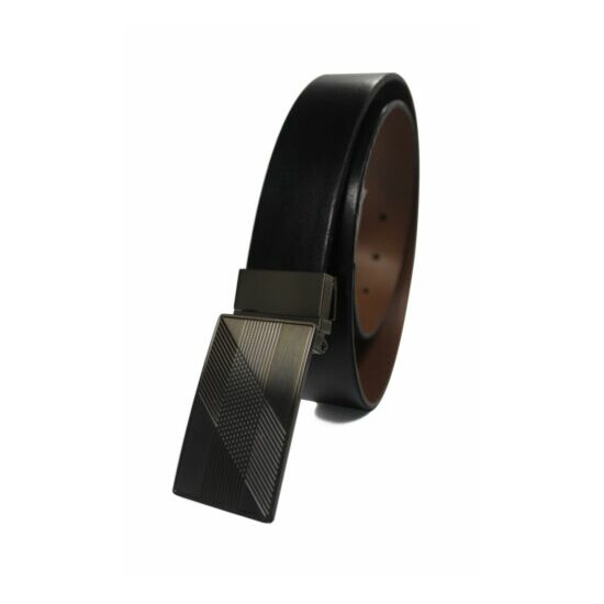 913-BLK/BRN-REV - Men's Casual Black and Brown Reversible Plaque Belt buckle image {3}