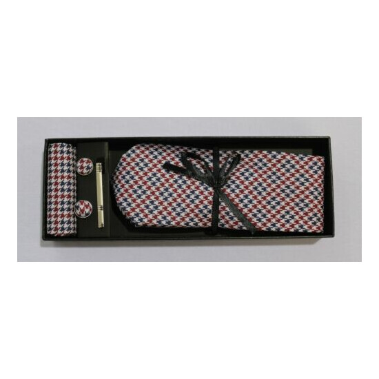 Lavish Gents Men's The Tuscon Estates Tie Set MP7 Red/Blue Hounds Tooth One Size image {1}
