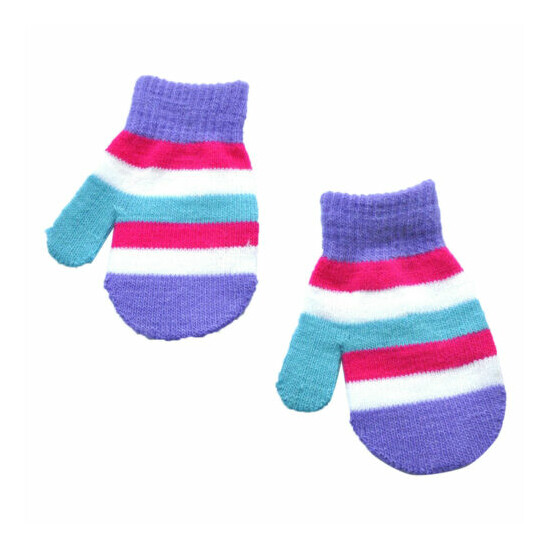 Infant Baby Girls Boys Winter Warm Gloves Rainbow Print Knitted Mittens 1-5 Year image {2}