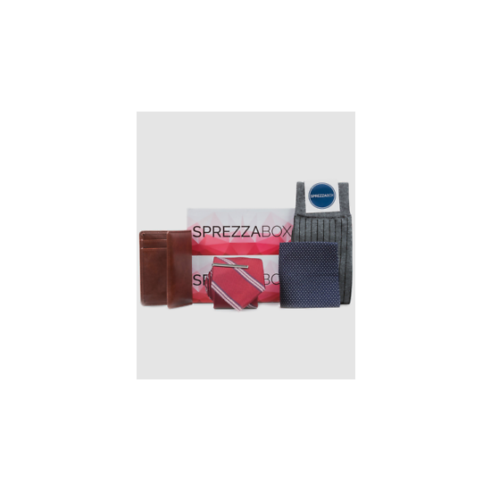 $40 Sprezzabox Men Red 5-Piece Socks Tie Clip Pocket Square Accessory Set image {1}