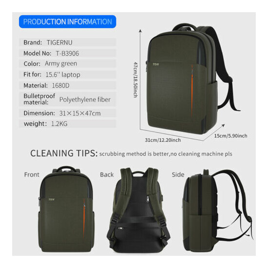 Tigernu Level II Bulletproof Backbag 15.6" Laptop Backpack Travel Backpacks image {2}