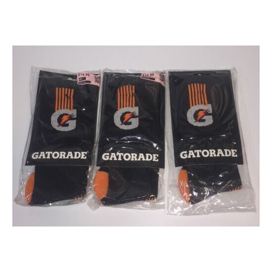 3 Pair NEW GATORADE Brand Black & Orange Athletic Sports Socks  image {1}