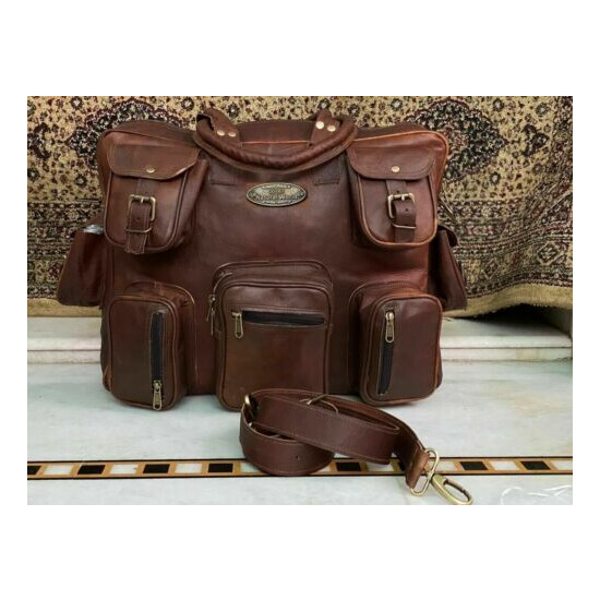 Vintage Leather Travel Holdall Weekend Duffel Luggage Bag Men's 18" 8 Pockets  image {2}