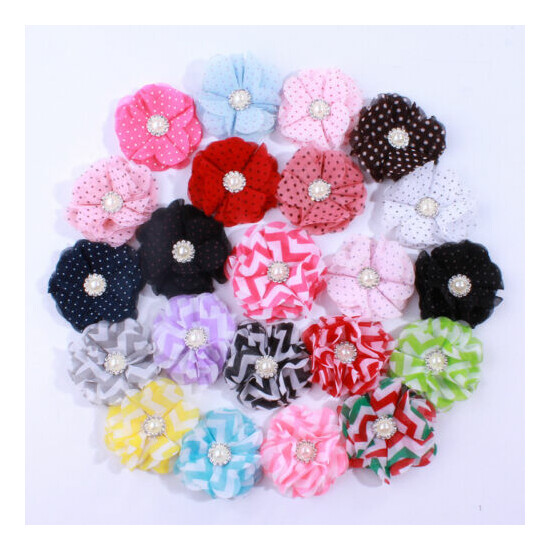 50PCS 5CM Fashion Dot Chiffon Fabric Flowers For Head Wear Plaid Flower image {1}