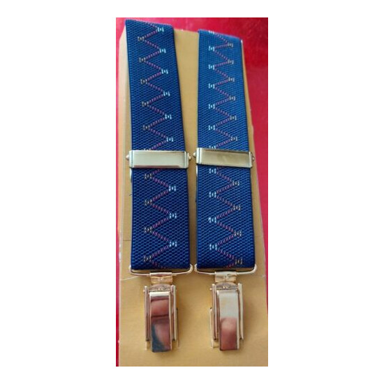 Vintage DE LUXE Blue Braces Suspenders Gold Plated Clips KEW BNIB image {1}