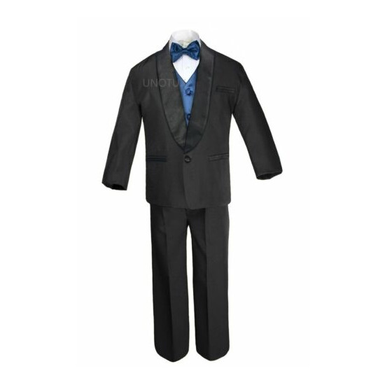 Boys Satin Shawl Lapel Suits Tuxedo EXTRA Teal Bow Tie Vest Sets Outfits Sz S-18 image {2}