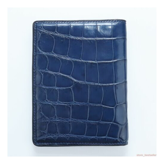 Genuine Crocodile Alligator Leather Passport Holde Double Side Wallet Blue image {2}