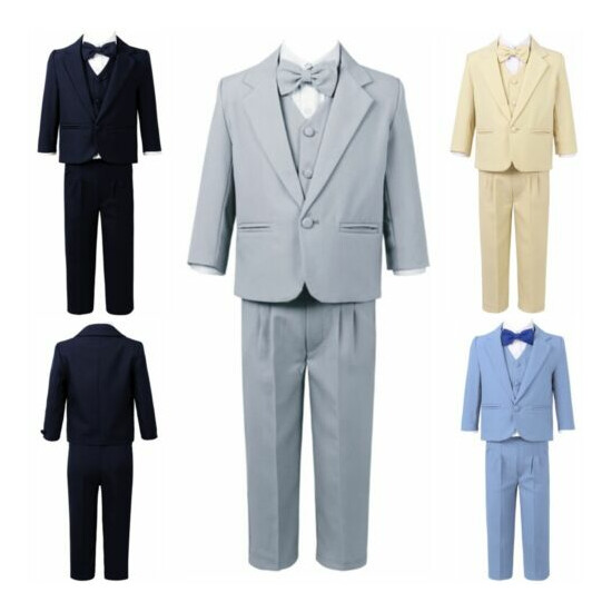 Boy's 5-Piece Suits Notched Lapel One Button Formal Blazer Shirts Vest Pants Set image {2}