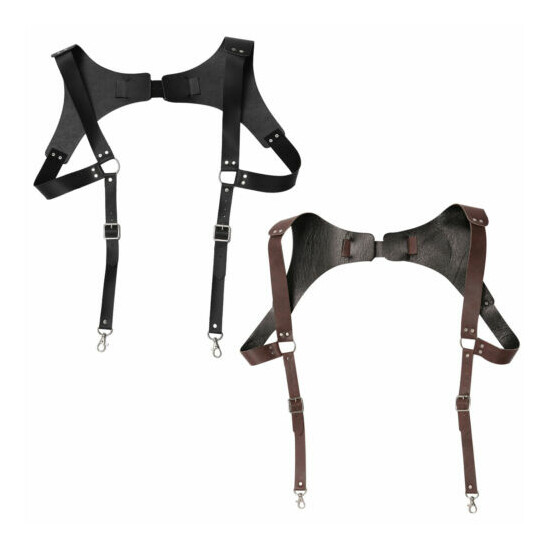 Men Women Leather Heavy Suspenders Braces Medieval Renaissance Adjustable Buckle image {2}