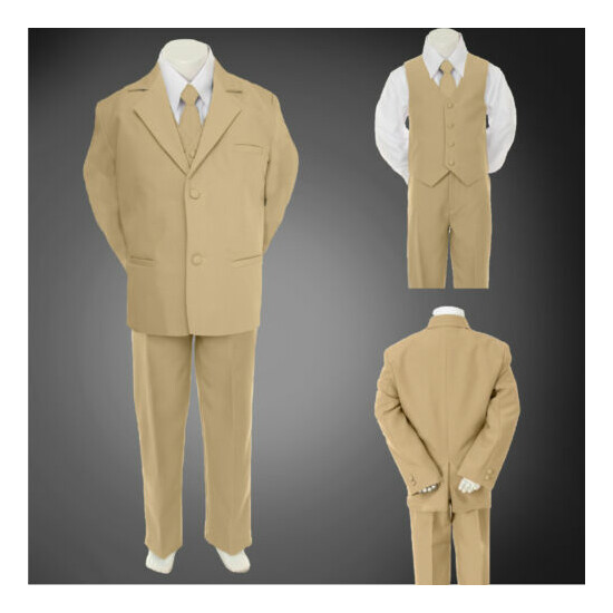5pc Baby Toddler & Boy Formal Wedding Tuxedo Suit sz S-2T 3T 4T 5-14 16-20 Khaki image {1}