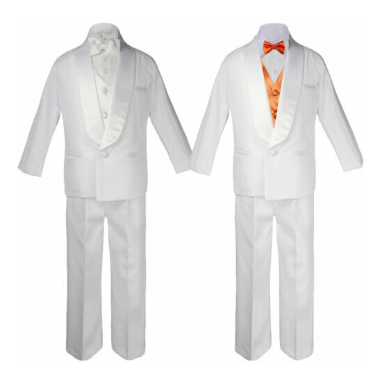 Baby Teen White Satin Shawl Lapel Suits Tuxedo ORANGE Satin Bow Necktie Vest image {8}
