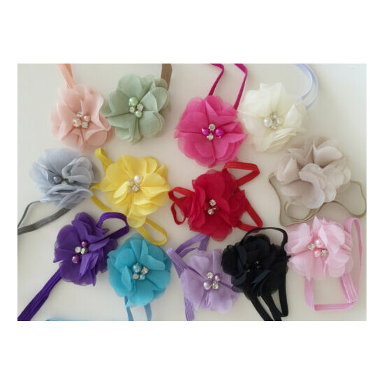 Baby Infant Toddler Girls Single Beaded Chiffon Flower Headband 0-18 months image {4}