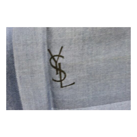 VTG Saint Laurent YSL Men's XL Cotton Scarf Handkerchief Logo Blues 2 image {4}