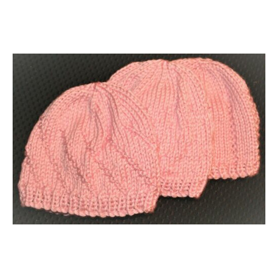NEWBORN BABY HATS. Set of 3. 0-6 months Hand knitted . ALL PINK image {2}