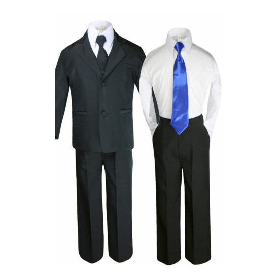 Hermosala New Baby Toddler Boys 5pcs BLACK Formal Tie Suit a Free Color Neck Tie image {4}