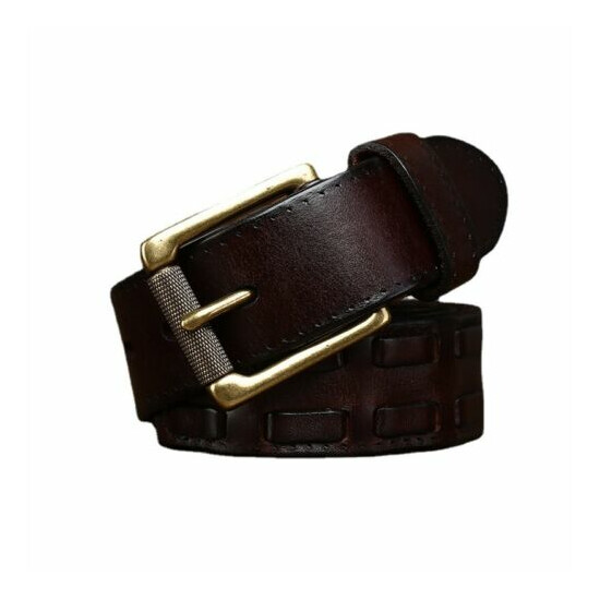 Men Heavy Duty 38mm Genuine Leather Belt with Single Prong Brass Buckle image {3}