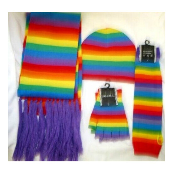 Gay Pride Rainbow Stripes Punk Hippie Scarf,Beanie,Arm Warmers+Fingerless Gloves image {1}