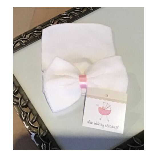 Pink bow jeweled hospital hat, shower gift, newborn, handmade image {7}