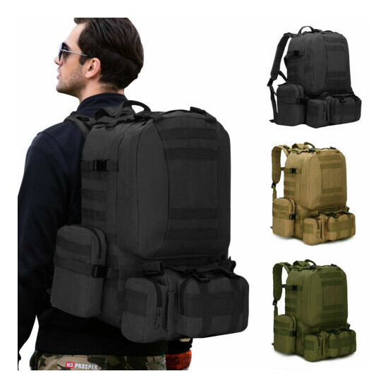 55L Military Tactical Molle Backpack Rucksack Daypack Outdoor Hiking Camping Bag Thumb {2}