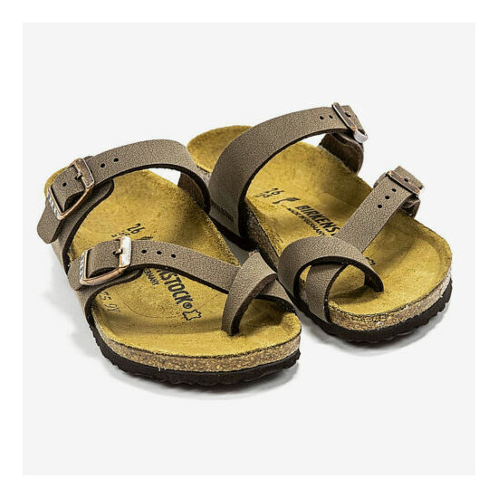 Girls Birkenstock Mayari Open Toe Slides Kids Brown Sandals NEW image {3}