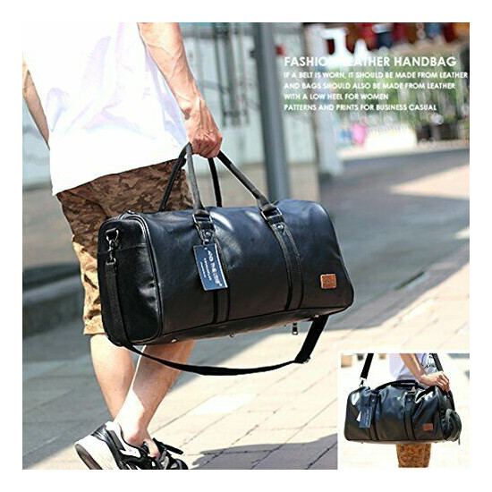 Weekender Oversized Travel Duffel Bag With Shoe Pouch Leather Carry On Bag  image {6}