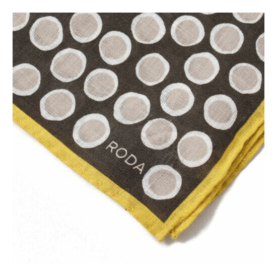 NWT RODA Dark Brown Circle Print Linen Pocket Square with Gold Border image {2}