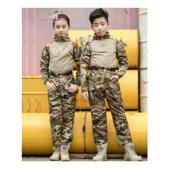 Kids Camo Tactical Combat Uniform Sets Airsoft Army Shirt & Pants Military Suit image {3}
