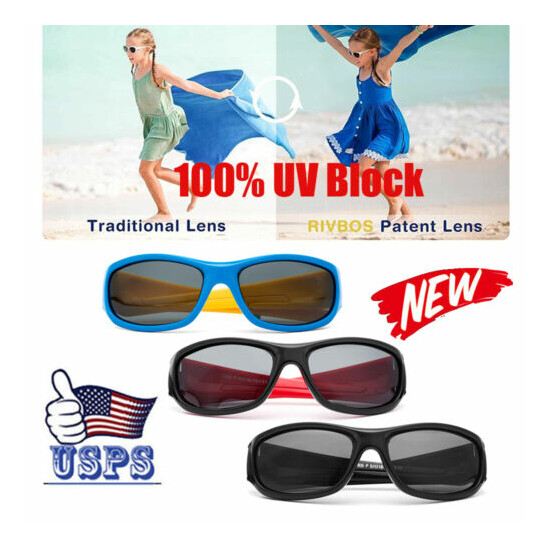 Polarized Kids Sunglasses Boys Girls Children Flexible Glasses UV Block TBN USA image {1}