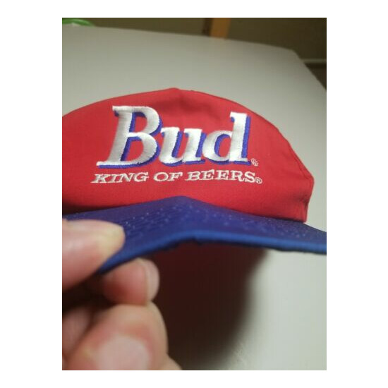 VINTAGE Budweiser Hat Cap Snap Back Red Blue Beer Bud Lite Mens 90s image {3}